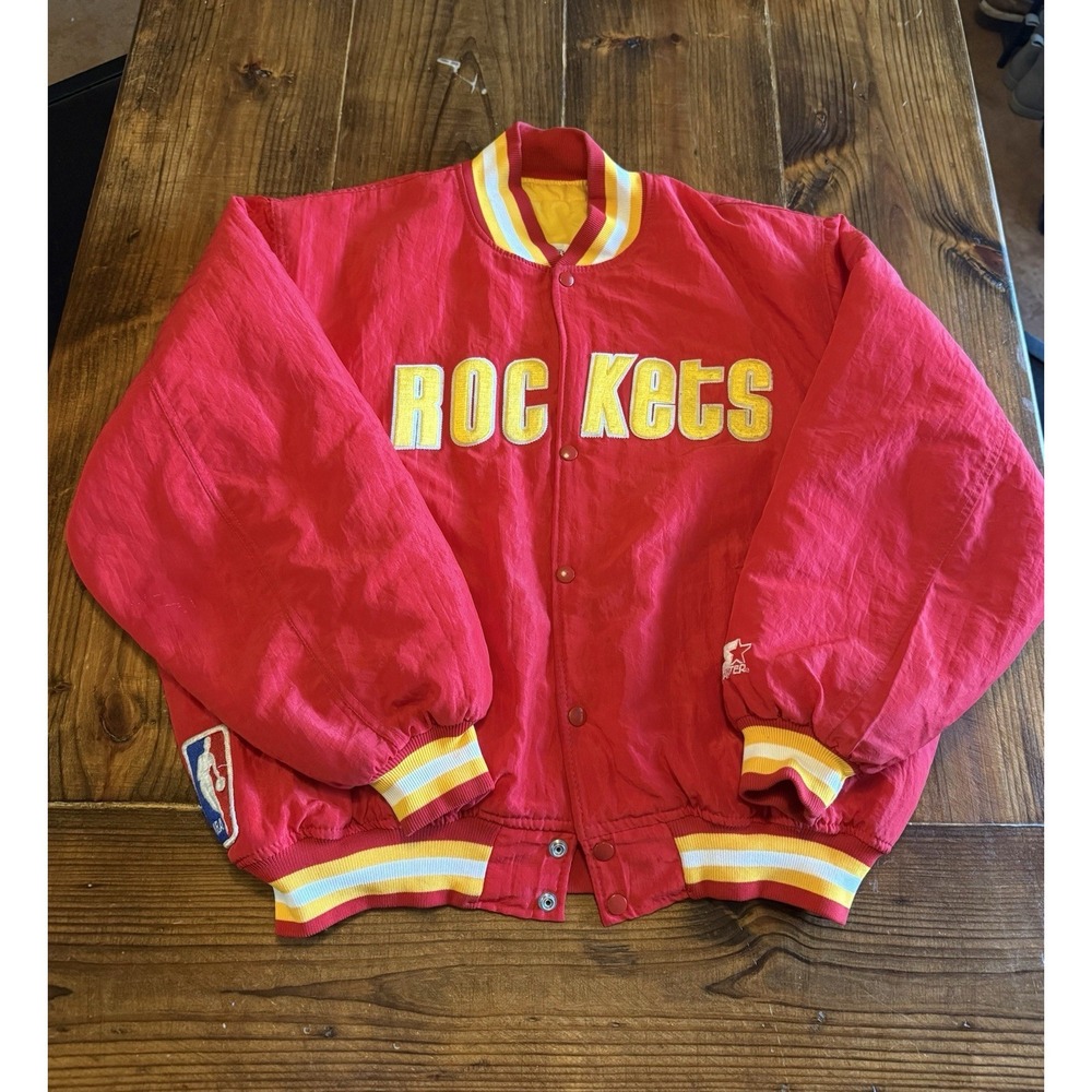 Vintage 90s Houston Rockets Starter Quilted Bomber Jacket Made in USA Adult XL